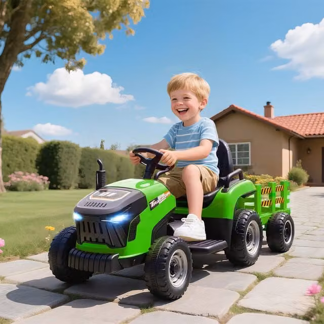 AIYAPLAY 12V Electric Ride on Tractor and Trailer in Green
