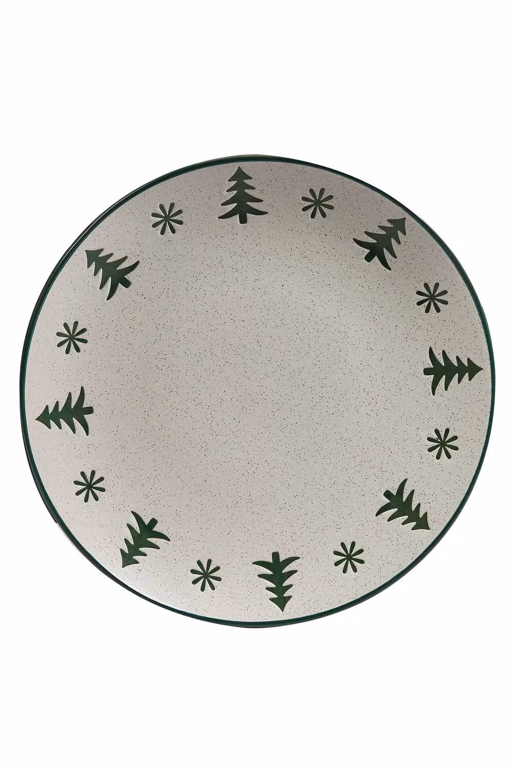Dibor Set of 2 White and Green Winter Stoneware Christmas Dinner Plates, Diameter: 27 cm – 2