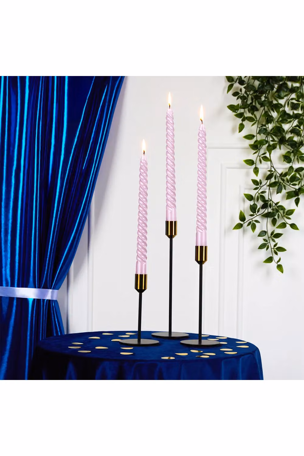 Deco Express Non-Drip Twisted Unscented Dinner Candles, Pack of 6, Rose Gold – 4