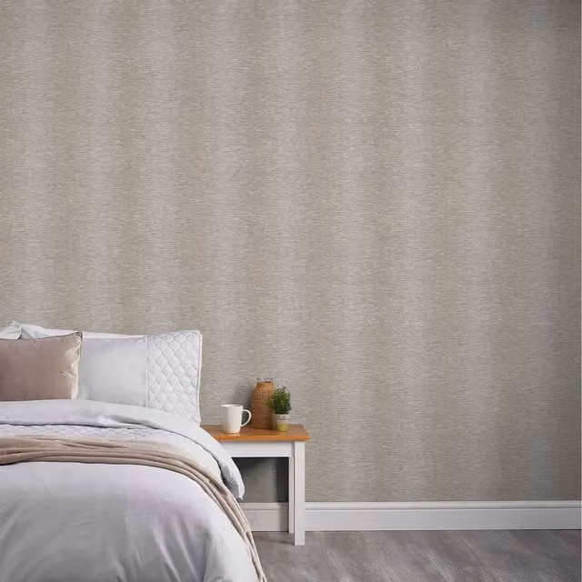Grandeco Plain Textured Blown Vinyl Wallpaper in Beige and Yellow