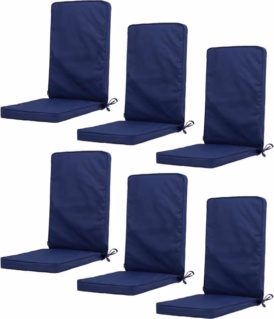 ICON Pack of 6 Water Repellent Outdoor Fabric High Back Seat Pads in Blue