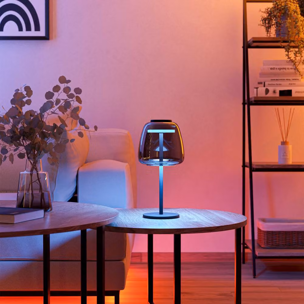 Eglo Alfero-Z Smart Control LED Table Lamp with Dimmable RGBW Lighting, Black and Chrome Glass and Metal Design – 2