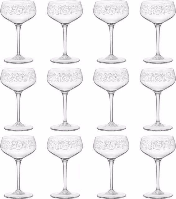 Bormioli Rocco Liberty Floral Cocktail Glasses, Transparent and Yellow, 250 ml, Pack of 12