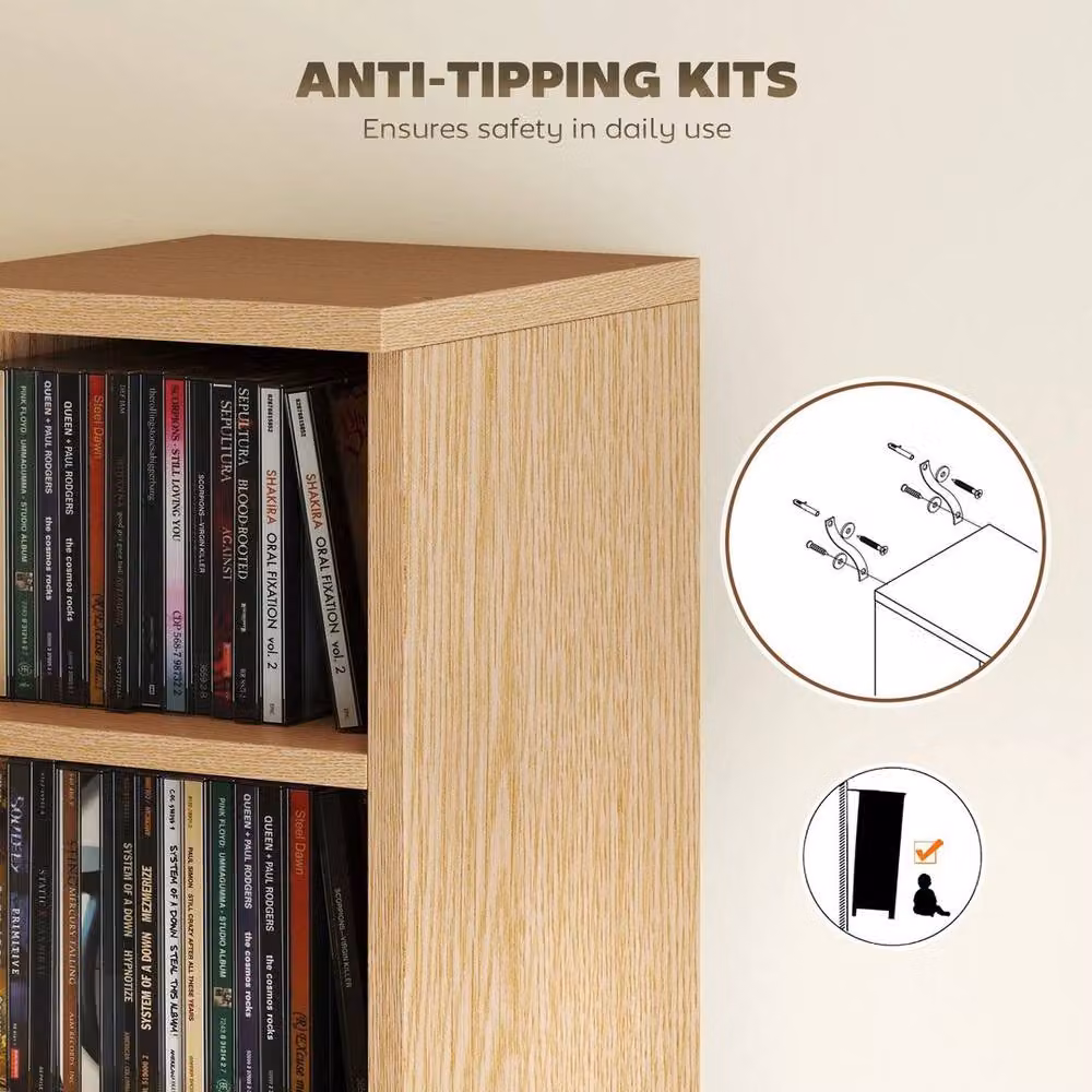 EONLION Set of 2 Brown CD and DVD Storage Units with Adjustable Shelves, Width: 100 cm – 3