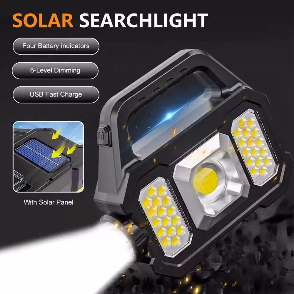 FLAVORA Emergency Solar Camping Lantern, USB Rechargeable LED Torch Light in Black – 4