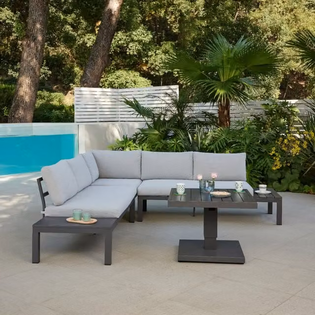 Del Fiore Luxury Grey Metal Garden Furniture Set with Rising Table and Cover