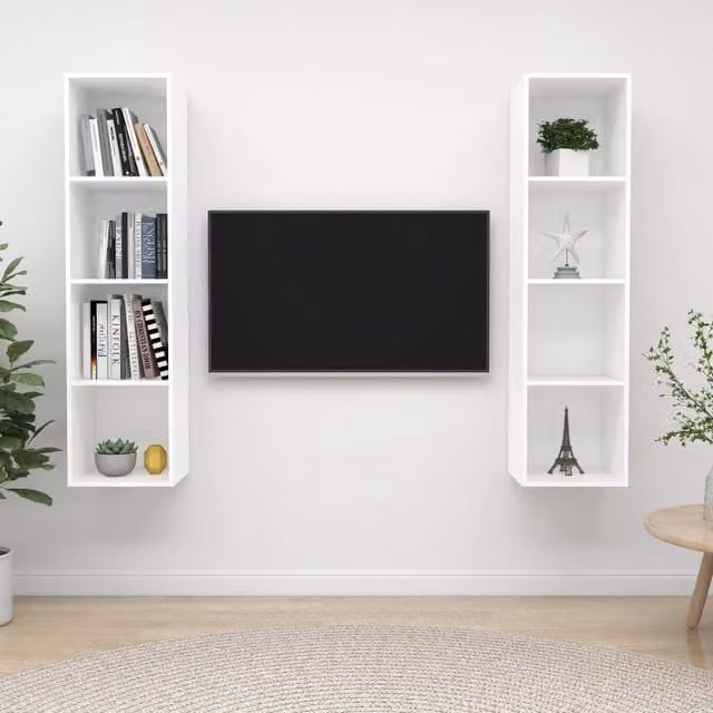 Berkfield Home Set of 2 Wall-mounted TV Cabinets in White Matt MDF