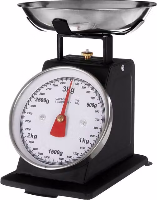 Orsina Retro Style Manual Kitchen Scale, 3kg Capacity, Black and Silver Metal Construction