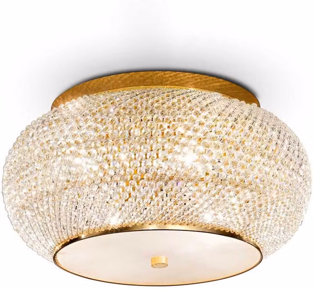 Ideal Lux Pasha 6 Light Crystal Ceiling Flush Light in Gold/Brass