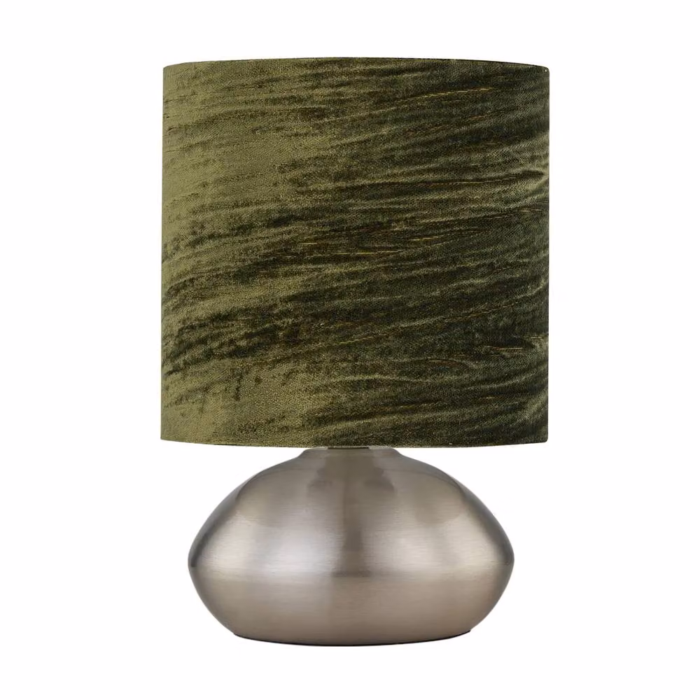 First Choice Lighting Jenson Set of 2 Touch Table Lamps with Green Fabric Shades and Chrome Finish – 2