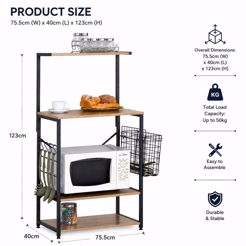 Havendro Industrial Kitchen Storage Rack and Coffee Bar Microwave Stand in Black and Multicolour – 2
