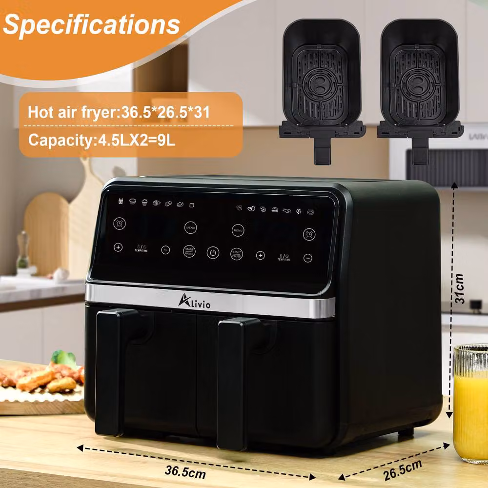 Alivio 9L Dual Basket Digital Air Fryer with 14 Presets and LED Touch Display, Black – 4
