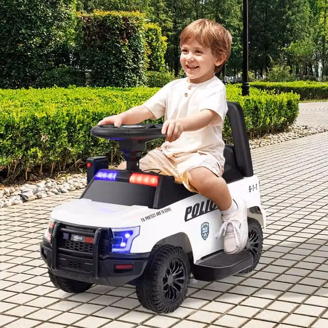 Costway 6V Kids Electric Ride On Police Car with Light and Sound, White
