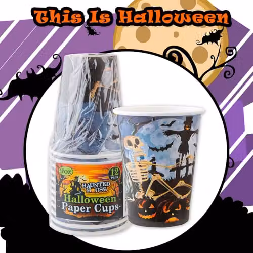 VFM e-Store Halloween Paper Cups, 12 Pack, Multicolour, 9oz – 7