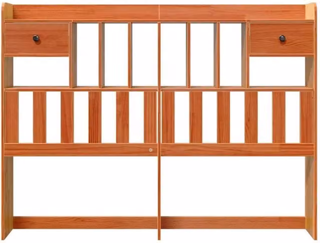 Berkfield Home Solid Wood Pine Headboard with Integrated Storage Shelf in Wax Brown, H: 110 cm x W: 166 cm x D: 23 cm