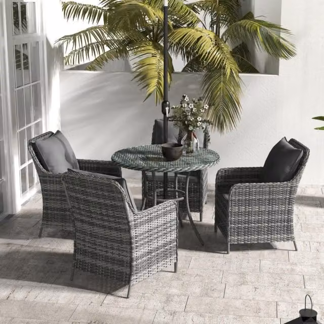 Chilli Seating Monaco 6 Piece Grey Rattan Dining Set with Umbrella