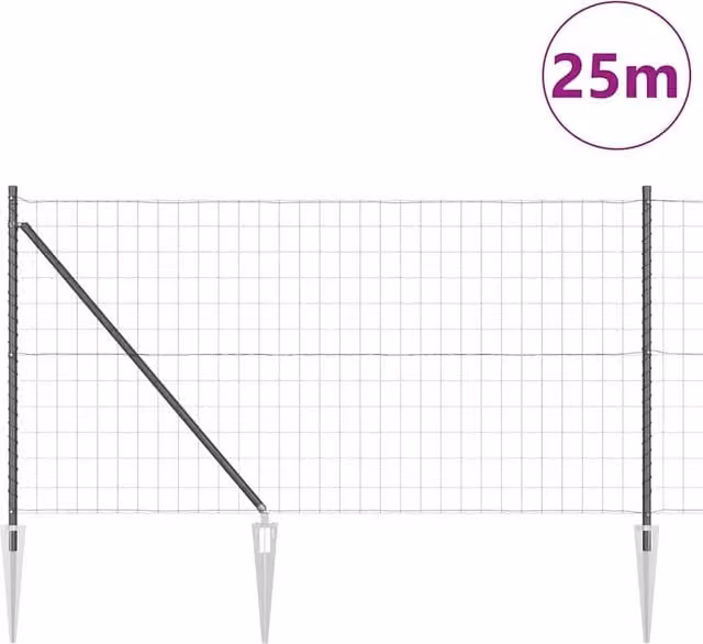 Berkfield Home Stylish Euro Fence with 13 Spike Posts, Grey Galvanised Steel, 1 x 25 m