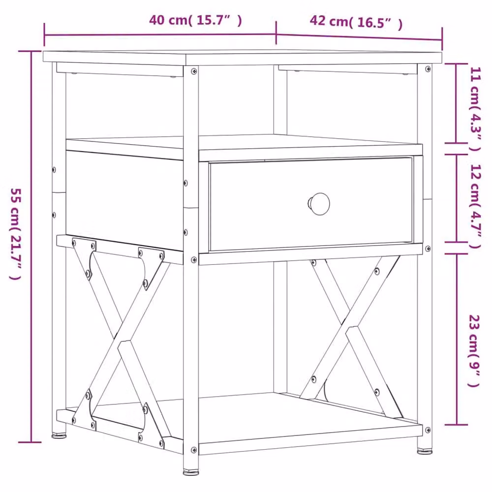 Berkfield Home Smoked Oak Bedside Cabinet in Brown, W/D/H: 40 x 42 x 55 cm – 7