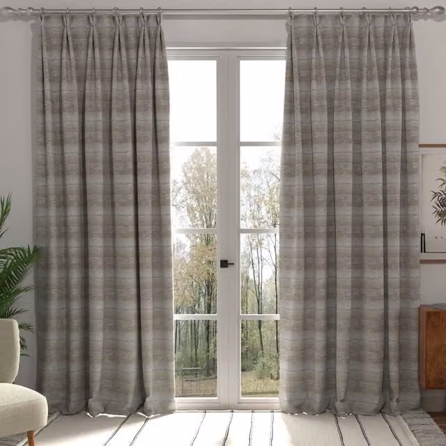 Terrys Cancun Made to Measure Striped Blackout Fabric Panel Curtains in Sand, Grey and Beige