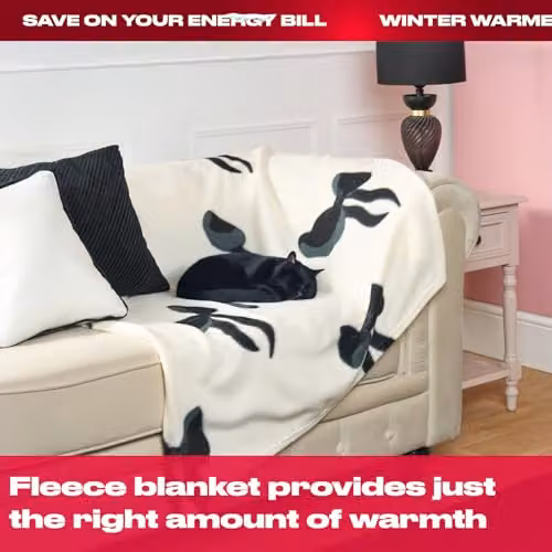 OHS Bow Print Fleece Throw Blanket, Black and White, W/D/H: 120 x 150 cm – 3