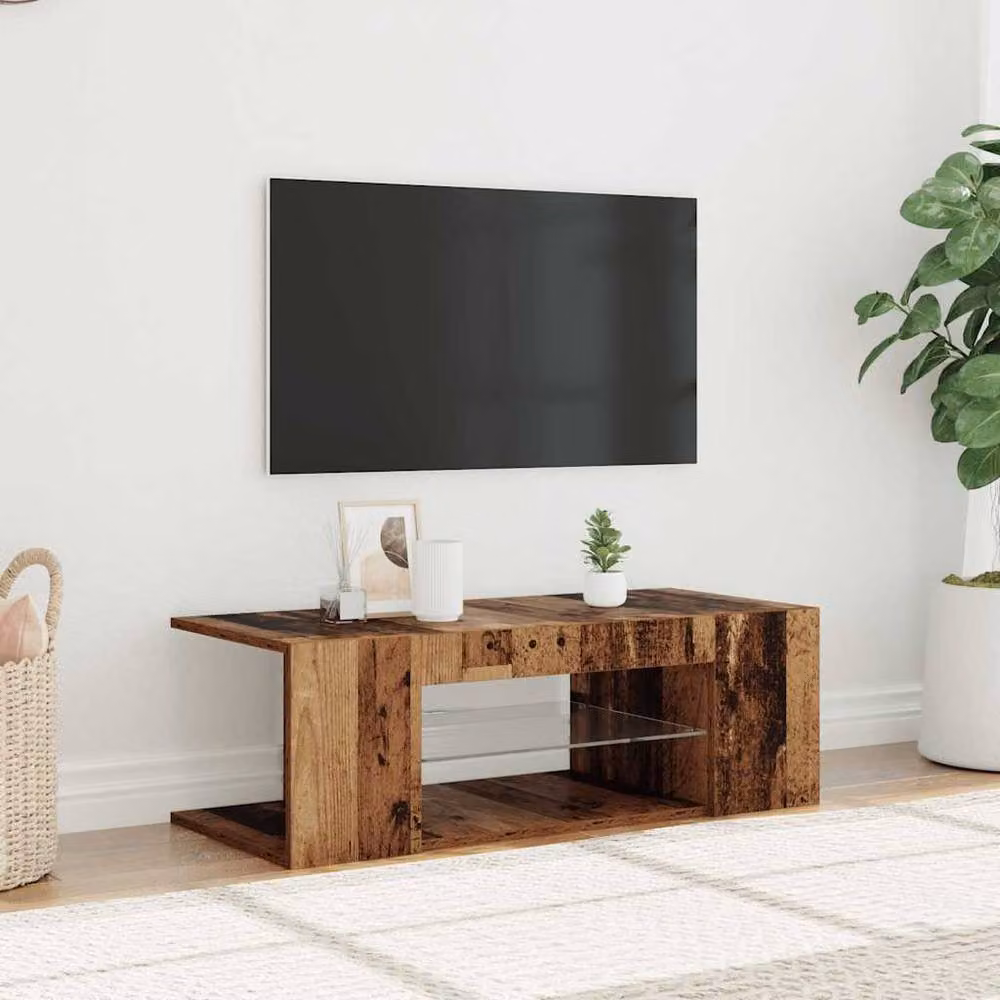 Berkfield Home TV Cabinet with Integrated LED Lights in Old Wood Brown, W/D/H: 90 x 39 x 30 cm – 2