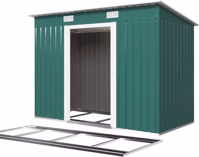 NESTLUNE Green Metal Garden Storage Shed with Double Sliding Doors