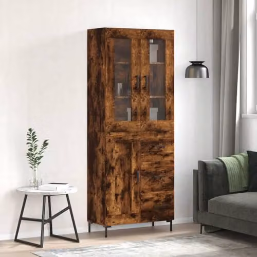 vidaXL Highboard in Smoked Oak with Glass Doors, W/D/H: 69.5 x 34 x 180 cm – 2