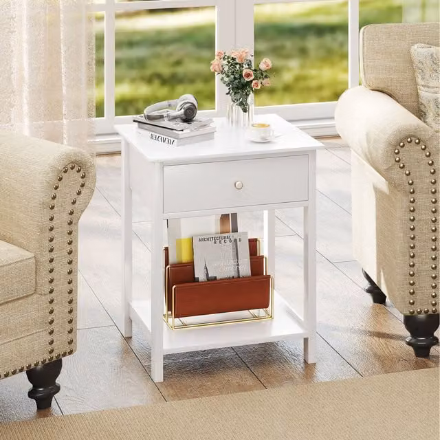 Costway Modern Square Sofa Side Table in White