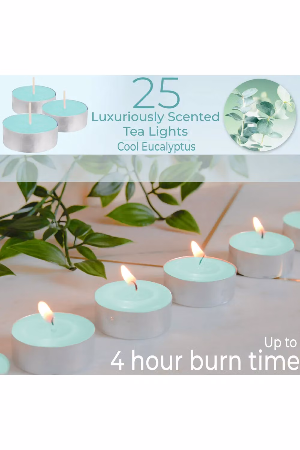 Deco Express Cool Eucalyptus Scented Tealights, 25 Pack, Green – 2