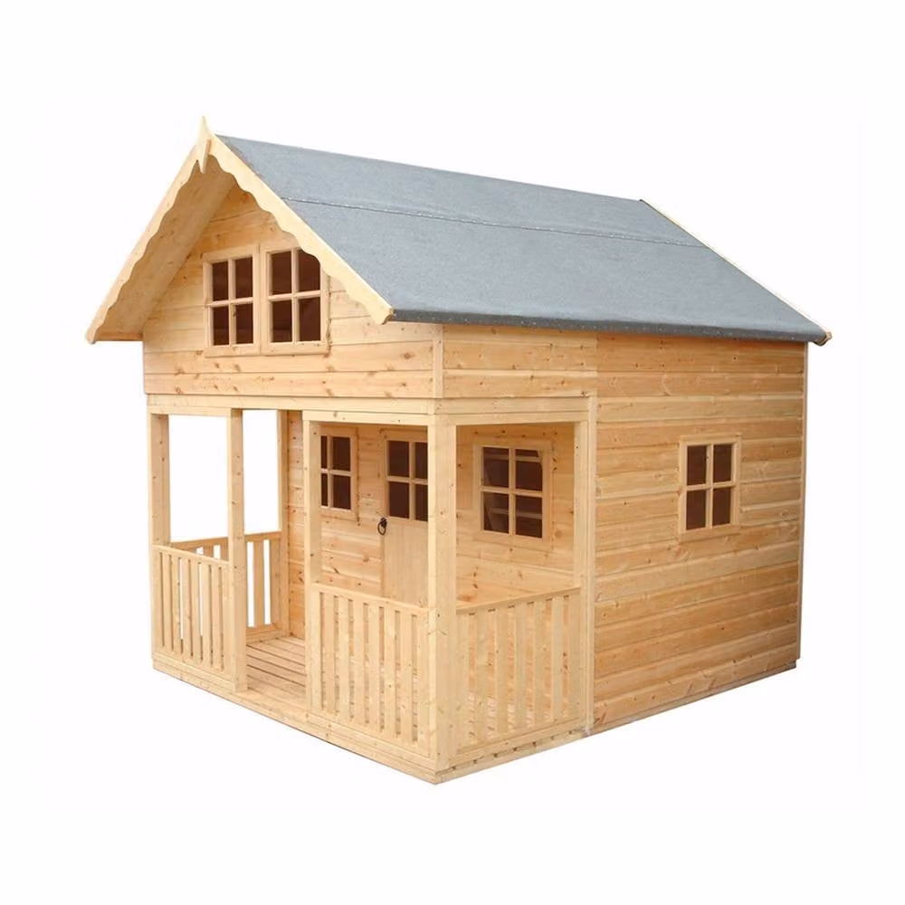 Shires Lodge Wooden Childrens Playhouse with Single Door and Three Opening Windows, Light Brown, W: 243.84 cm, D: 201.17 cm, H: 198.12 cm – 2