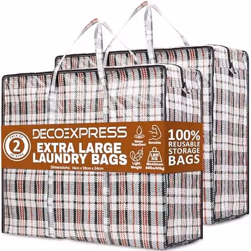 Deco Express Multicolour Laundry Bags, Pack of 2, 107L, W: 76 cm, D: 59 cm, H: 24 cm – 1
