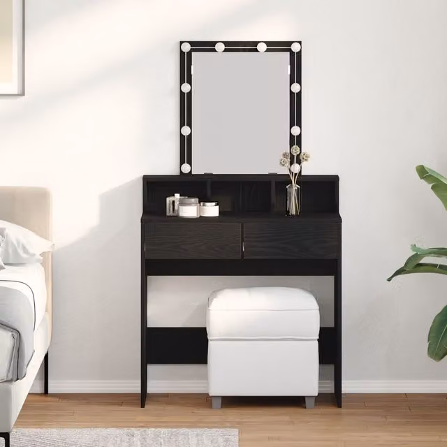 Berkfield Home Hollywood LED Dressing Table with Mirror in Black Oak – 1
