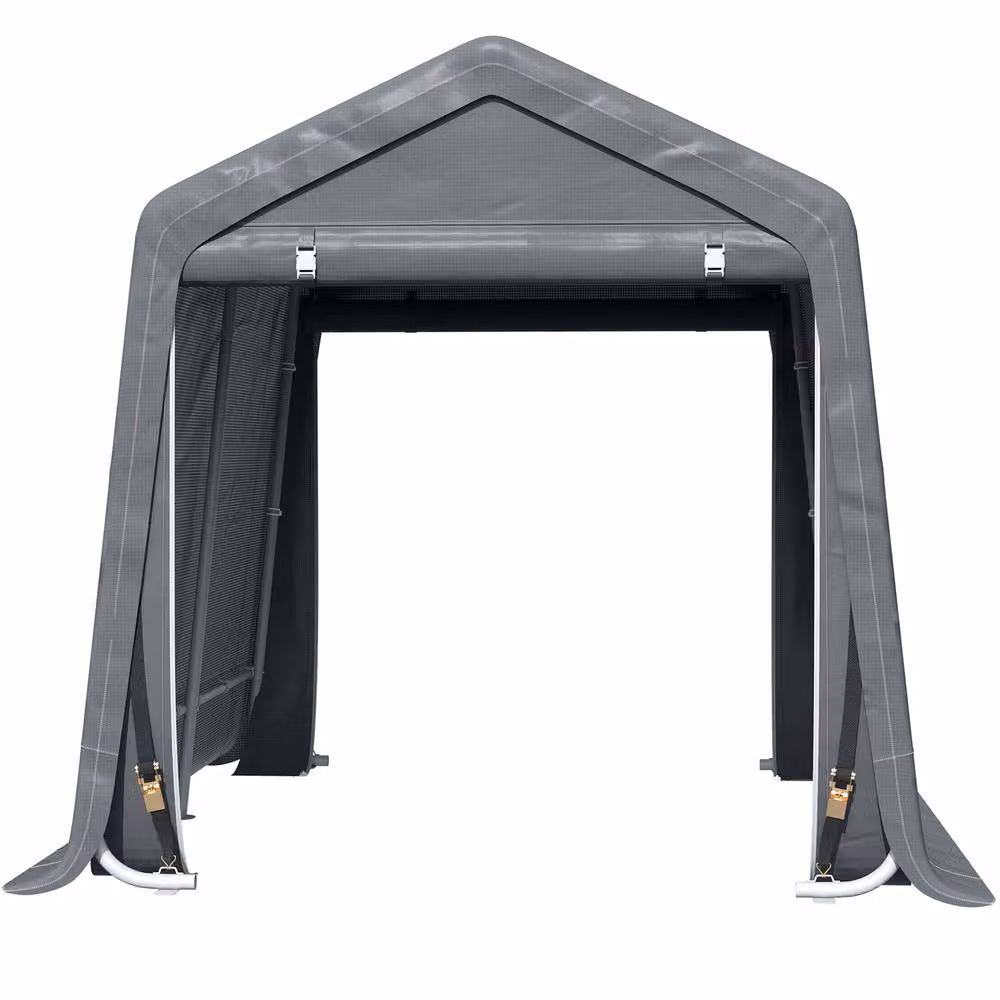 STILVORA Grey Gable Storage Shed with Zipped Entrances, W/D/H: 280 x 240 x 240 cm – 4