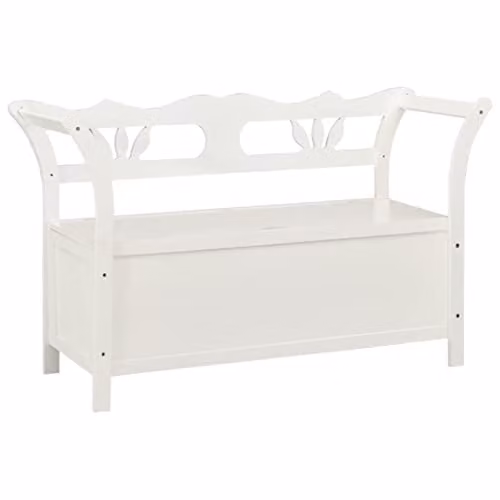 vidaXL White Solid Wood Spruce Bench with Armrests and Shoe Rack, W/D/H: 107 x 45 x 75.5 cm