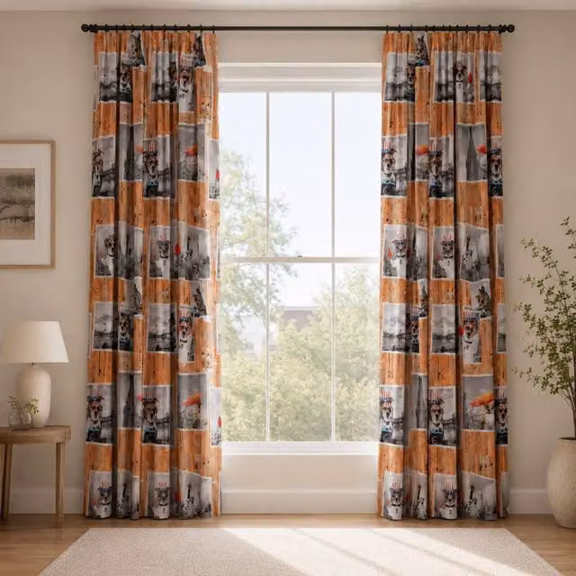 Smart Living Dog Urban Print Selfie Animal Curtains Pair with Tie Backs, Multicolour, W: 167 cm, H: 183 cm