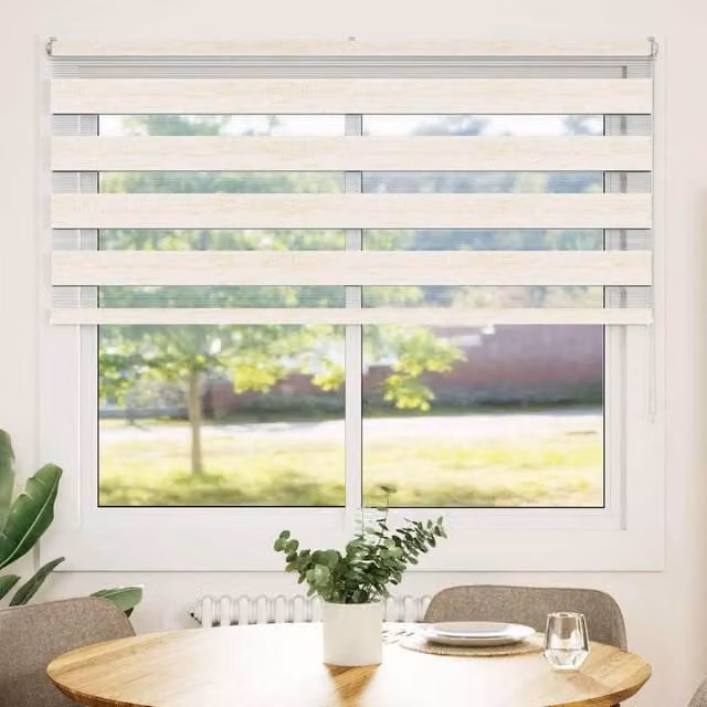 Berkfield Home Zebra Day and Night Blind in Marble Beige Polyester, W: 150 cm, H: 155 cm