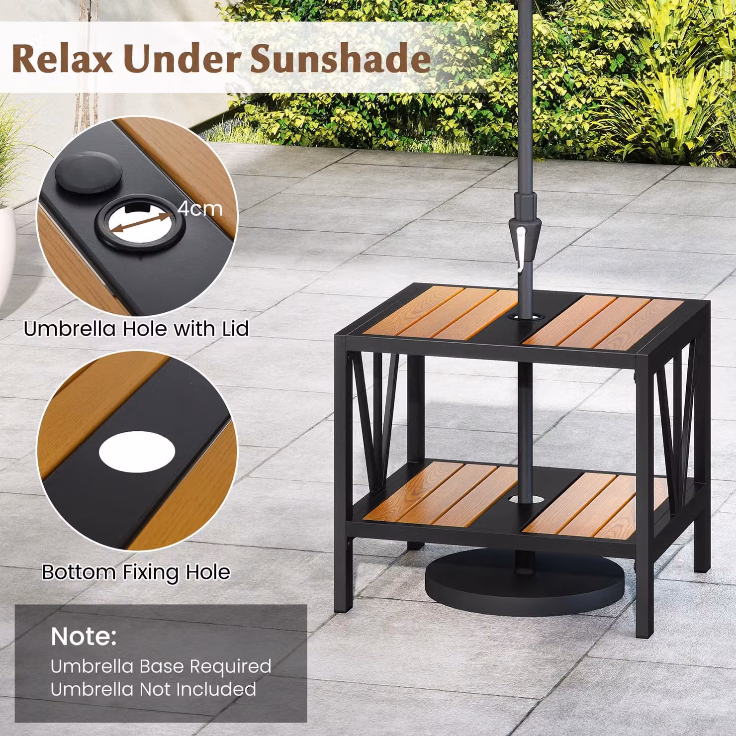 Gymax 2-Tier Metal Small Patio Coffee Table and Garden Side Table in Khaki, W/D/H: 52 x 46 x 45 cm – 7