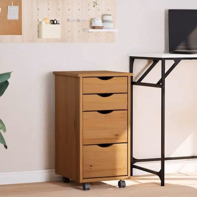 Berkfield Home Moss Rolling Cabinet with Drawers in Honey Brown Solid Pine Wood