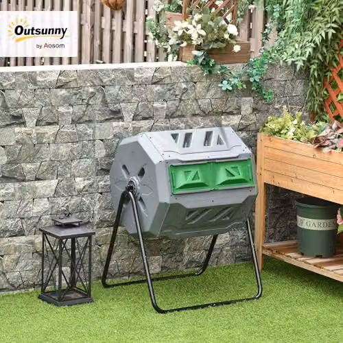 Outsunny 160L Dual Chamber Tumbling Compost Bin, Grey – 2