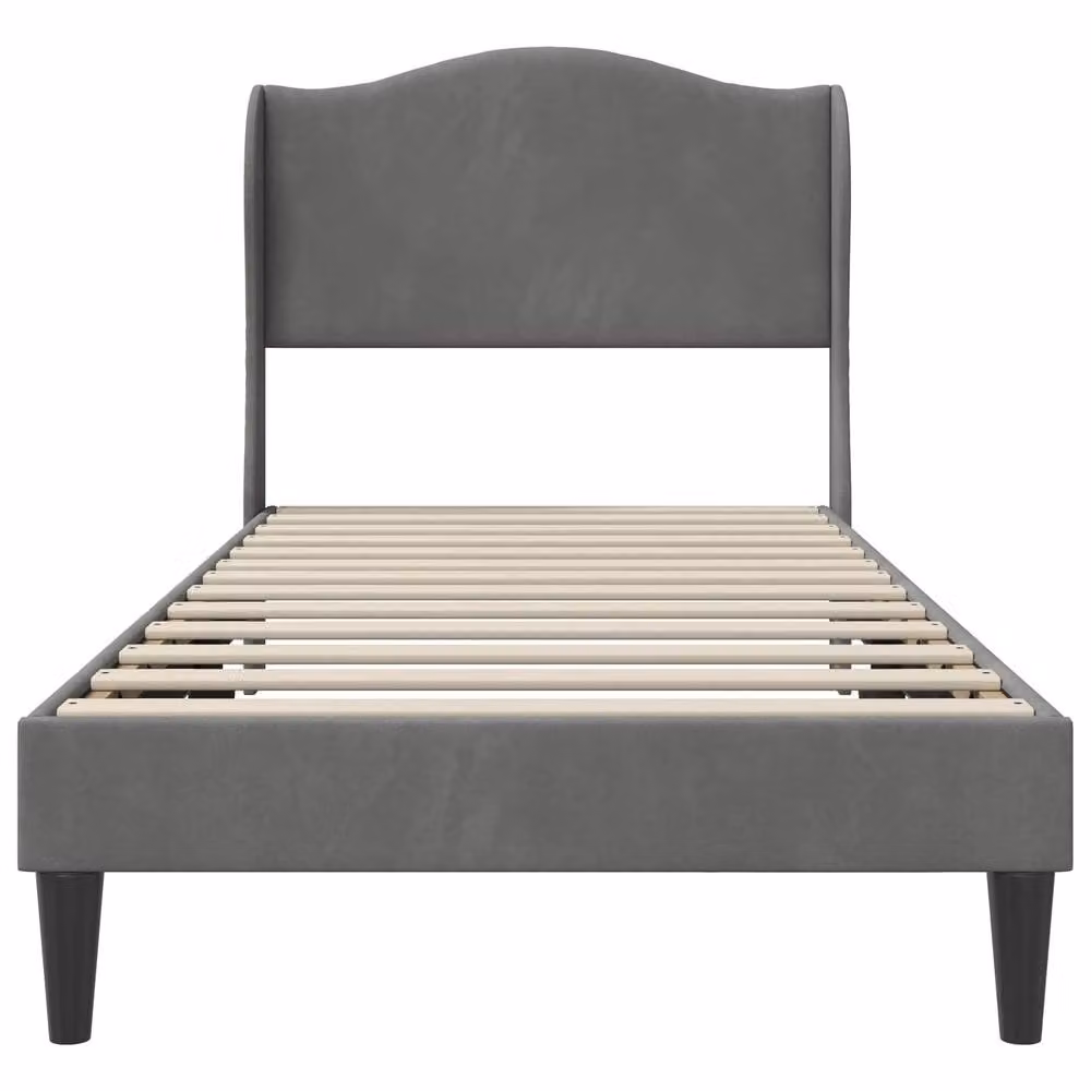 Berkfield Home Velvet Upholstered Bed Frame with Headboard in Dark Grey, W: 90 cm, L: 190 cm – 3