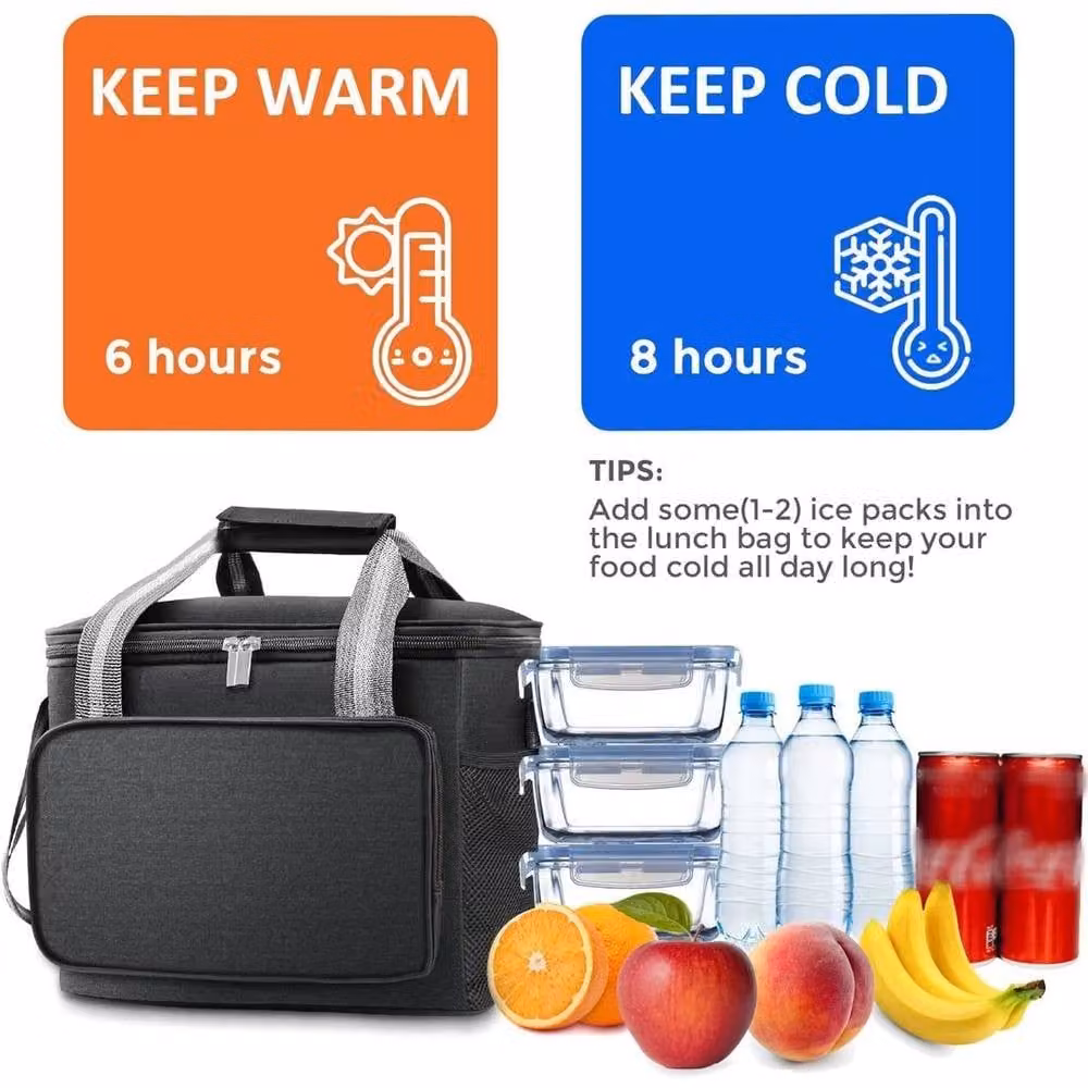 Kelvenix Black Large Insulated Thermal Lunch Bag for Adults and Kids – 3