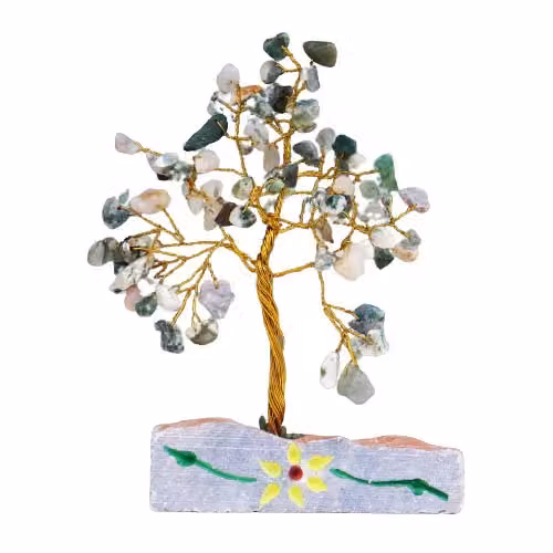 Ancient Wisdom Moss Agate Gemstone Tree in Green and Multicolour – 2