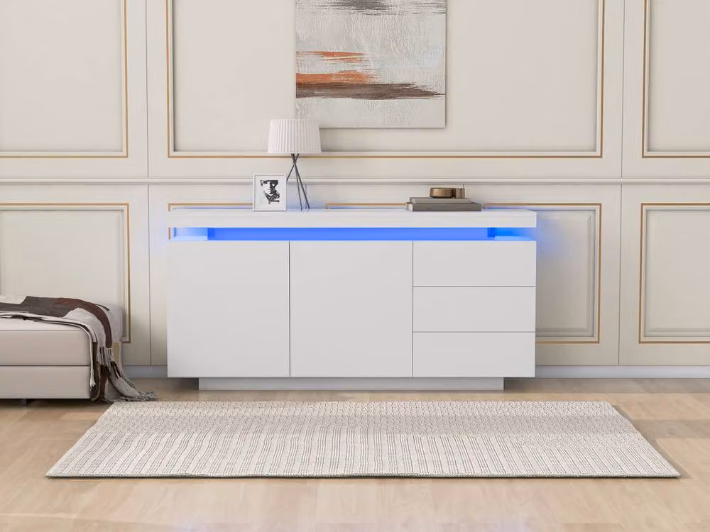 Rolipo Modern White High Gloss LED Sideboard with 2 Doors and 3 Drawers – 2