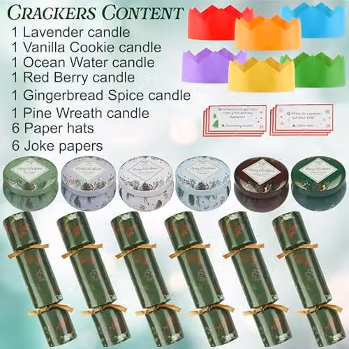 KreativeKraft Luxury Christmas Crackers with Mini Scented Candles, 6 Pack, Green and Multicolour Floral Design – 5