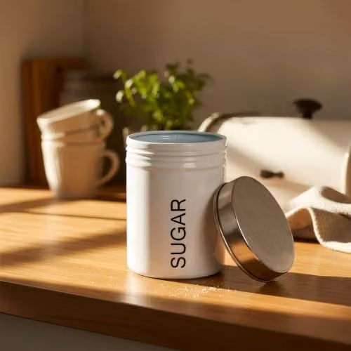 Harbour Housewares Metal Sugar Storage Canister in White with Airtight Lid – 2