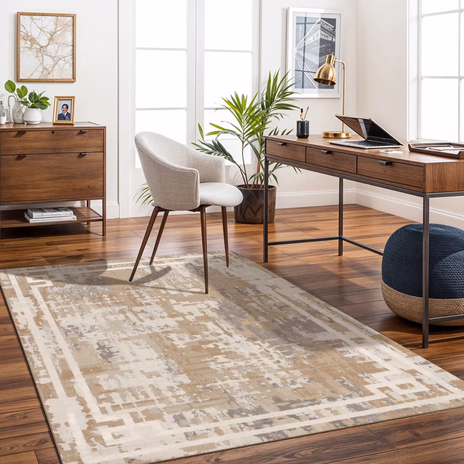 Livabliss Lustro Abstract Modern Marble Rug in Beige, Grey and White, W: 160 cm, L: 220 cm – 4