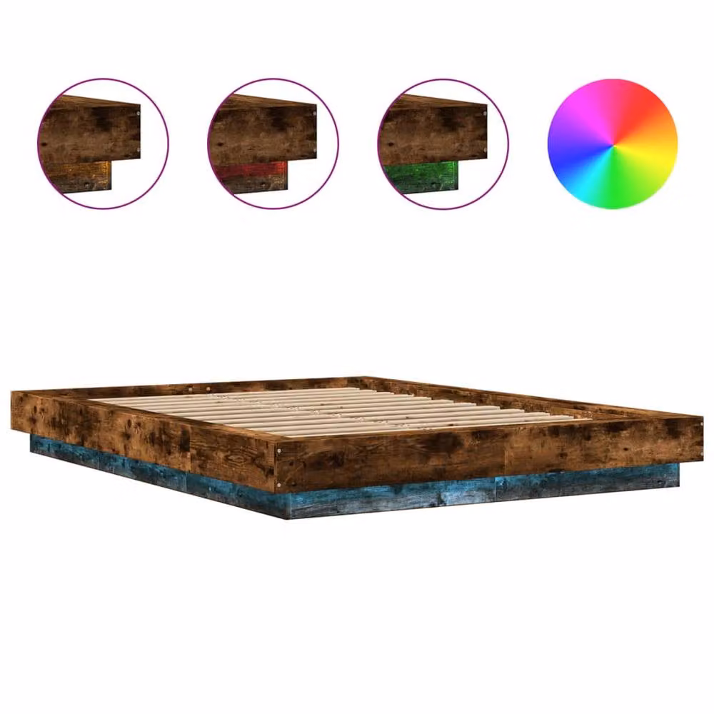 Berkfield Home Modern Small Double Bed Frame with LED Under-Bed Lighting and USB Charging Port in Smoked Oak Brown, W/D/H: 120 x 200 cm – 5