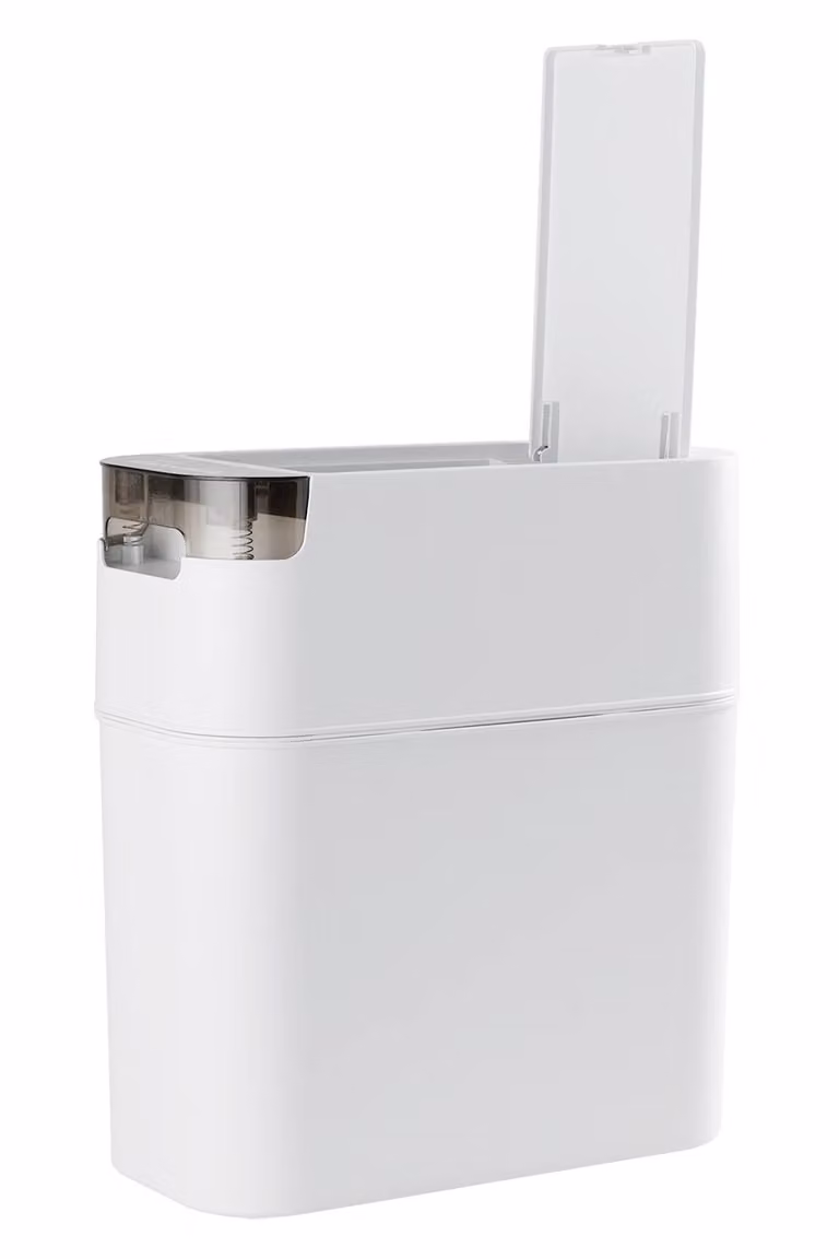 Garden Sanctuary Slim Plastic Rubbish Bin with Flip Lid, White
