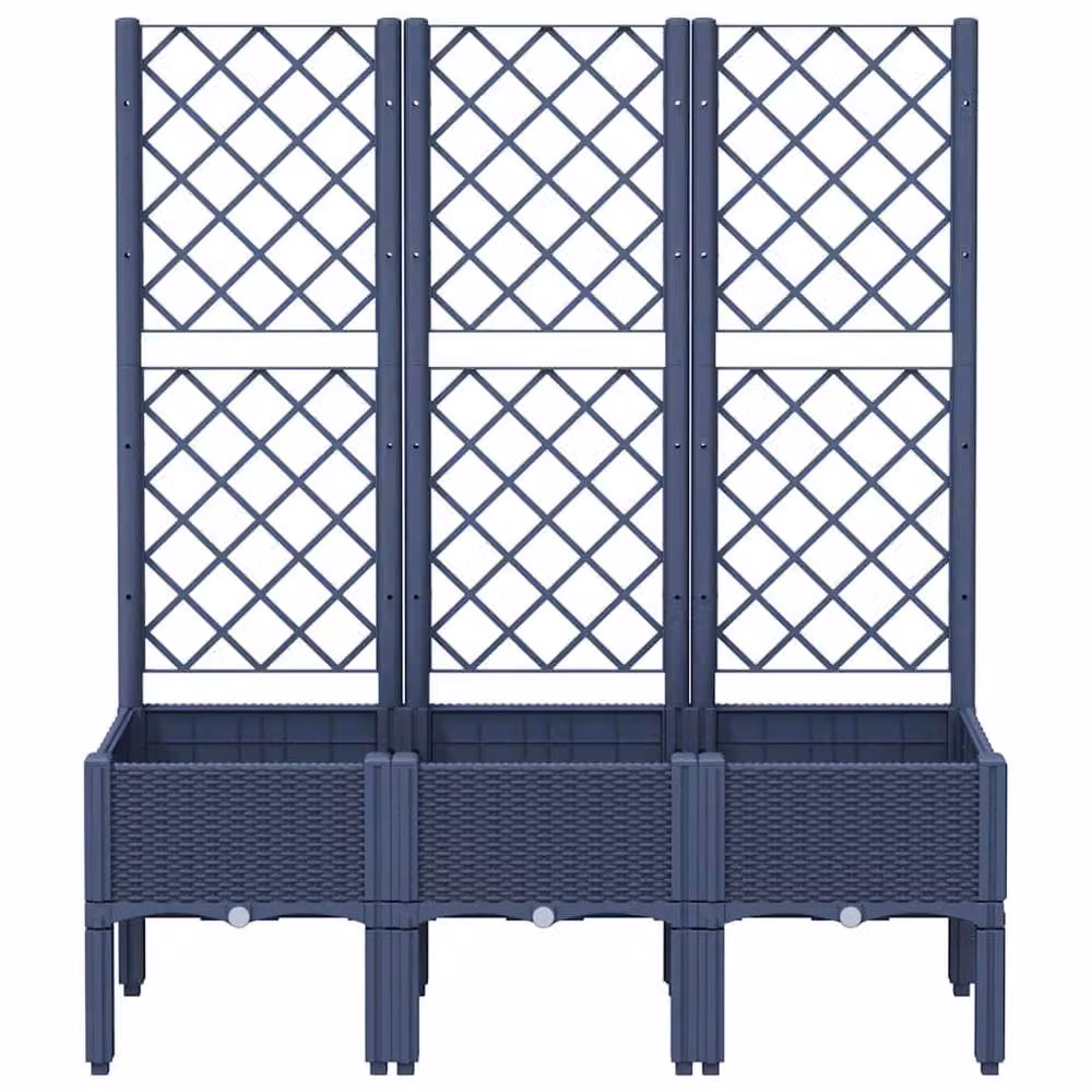Berkfield Home Garden Planter with Trellis in Blue Grey, W/D/H: 120 x 40 x 142 cm – 3