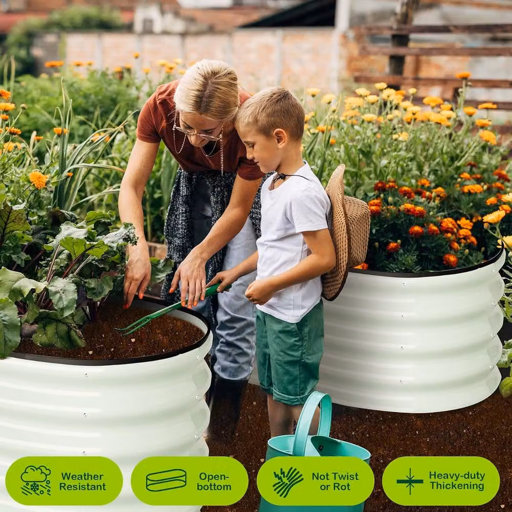 London Boutique 2-Piece Galvanised Metal Oval Raised Garden Bed Planter Boxes, Off-White, W: 137.76 cm, D: 60.96 cm, H: 30.48 cm – 5